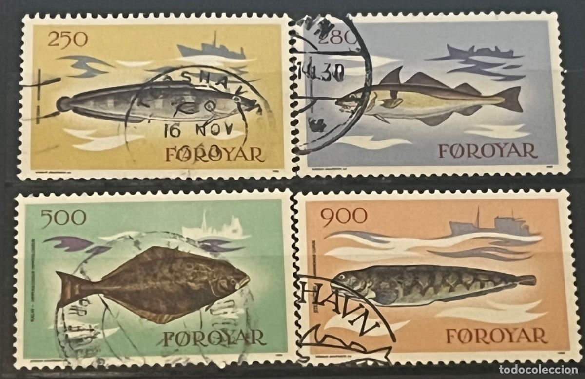Sellos: ISLAS FEROE-SELLOS A&Ntilde;O 1983-PECES-USADOS-SERIE COMPLETA 4 VALORES-DENTADO 12&frac34; x 13