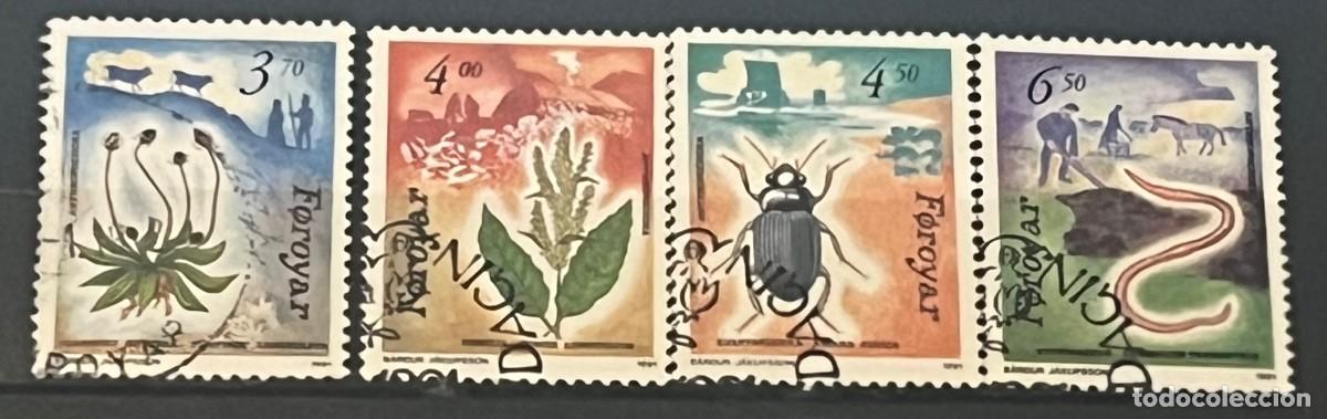 Sellos: ISLAS FEROE-SELLOS A&Ntilde;O 1991-PLANTAS Y ANIMALES-USADOS-SERIE COMPLETA 4 VALORES-DENTADO 13
