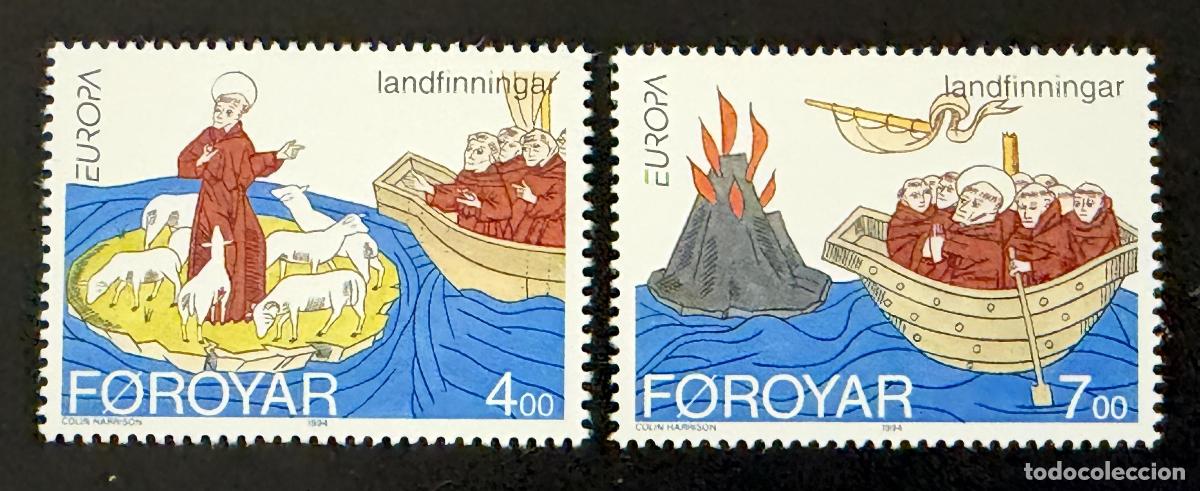 Francobolli: Feroe 1994 Mi. 260-261 emisi&oacute;n conjunta Europa San Brand&aacute;n monjes