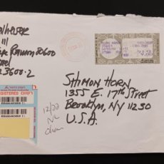 Sellos: DM)2004, ISRAEL, CORRESPONDENCE SENT TO U.S.A, REGISTERED AIR MAIL, POSTAL AUTHORITY, XF