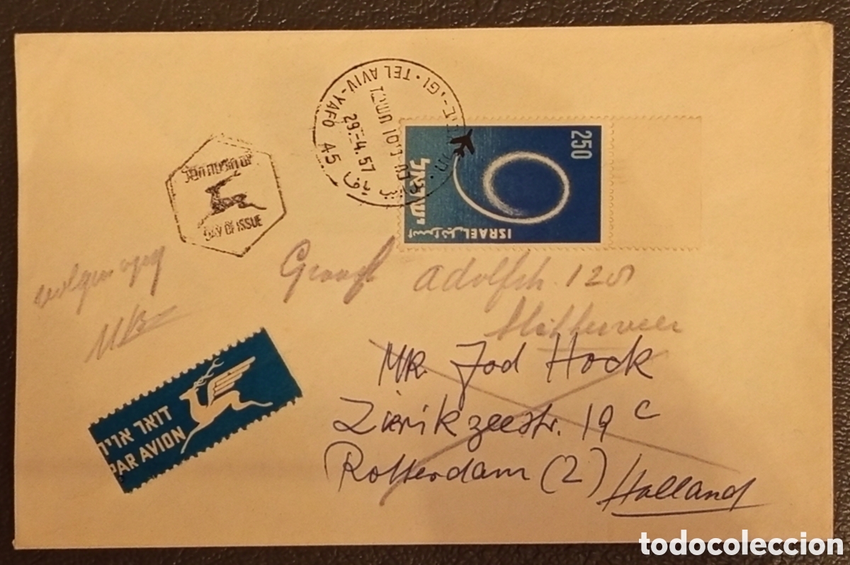 Sellos: Sobre Correo A&eacute;reo Israel A Holanda 1957 &bull; Matasellos Tel Aviv