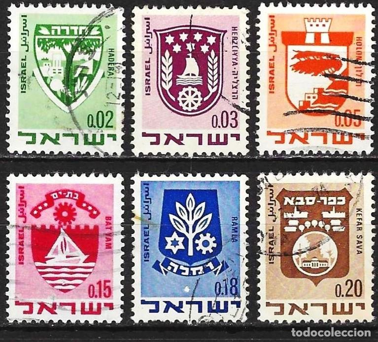 Sellos: Israel 1969/70 - Mi 441 a 444 +486 y 487 - YT 379 a 382B - Escudos de armas