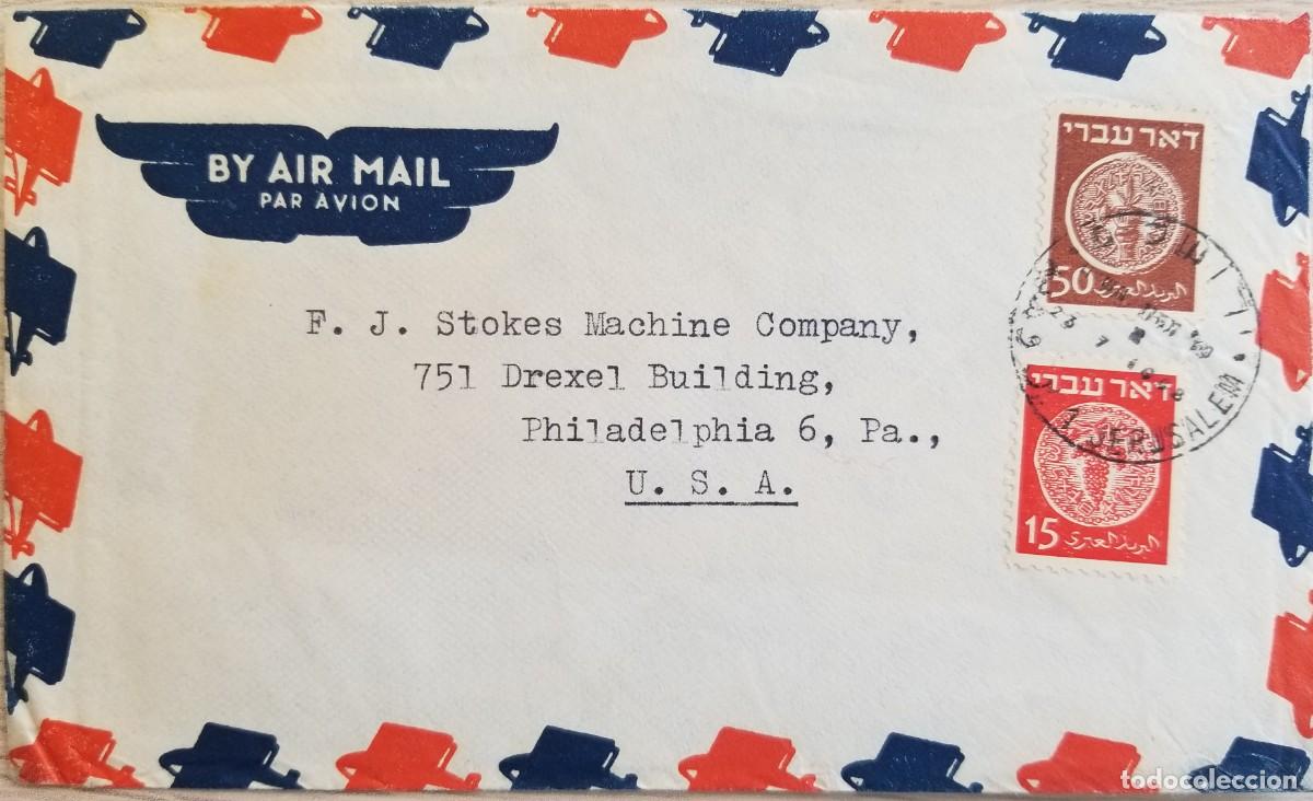Sellos: MI) 1940 ISRAEL, AIRMAIL COVER SENT FROM JERUSALEM TO PENNSYLVANIA, USA, WITH HEBREW MAIL POSTAGE ST
