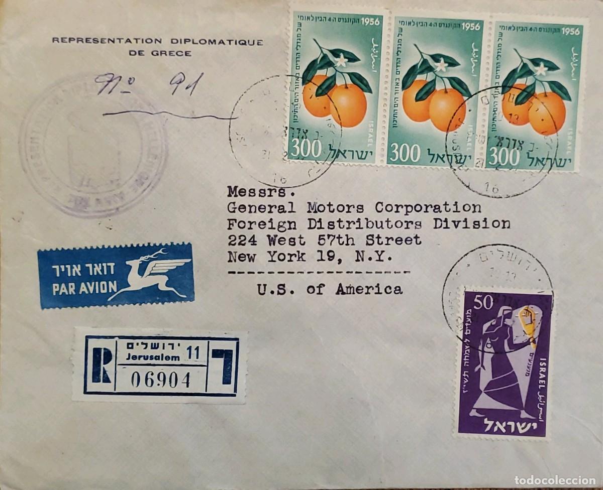 Sellos: MI) 1956 ISRAEL, COVER CERTIFIED AND SENT VIA AIRMAIL FROM JERUSALEM TO THE FOREIGN DISTRIBUTOR DIVI