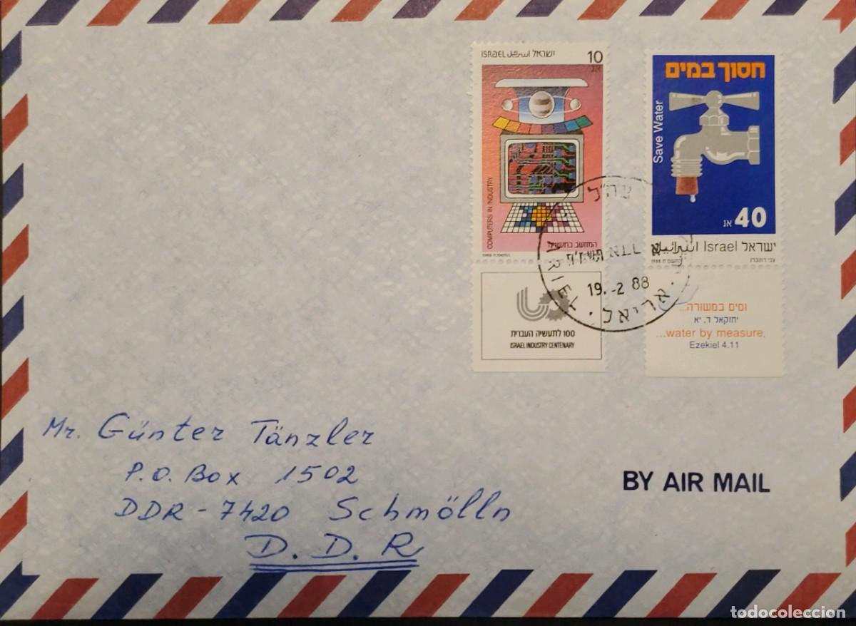 Sellos: MI) 1988 ISRAEL, AIRMAIL SENT TO THE FORMER GERMAN DEMOCRATIC REPUBLIC. THE POSTAGE WAS CANCELLED WI
