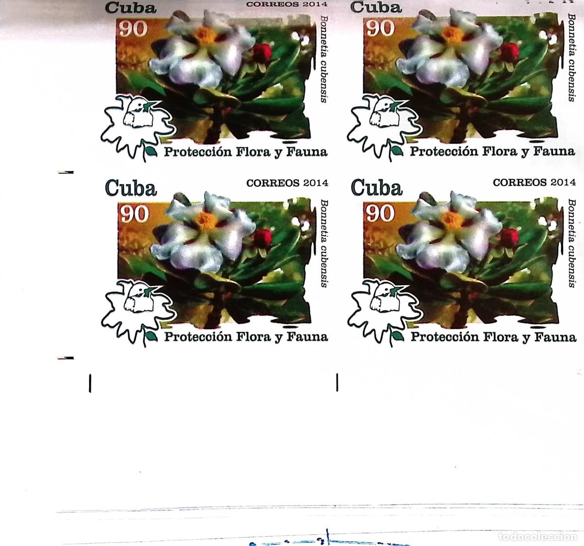 Sellos: MI) 2014 CUBA, DIE PROOF, FLORA AND FAUNA PROTECTION, IMPERFORATE, BLOCK OF 4.