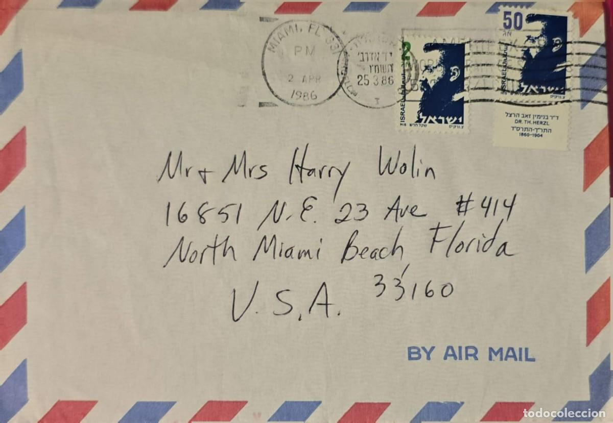 Sellos: TS) 1986 ISRAEL, CANCELLATION SLOGAN, AIRMAIL,WITH THEODOR ZEEV HERZL, WRITER, JOURNALIST, AND FOUND
