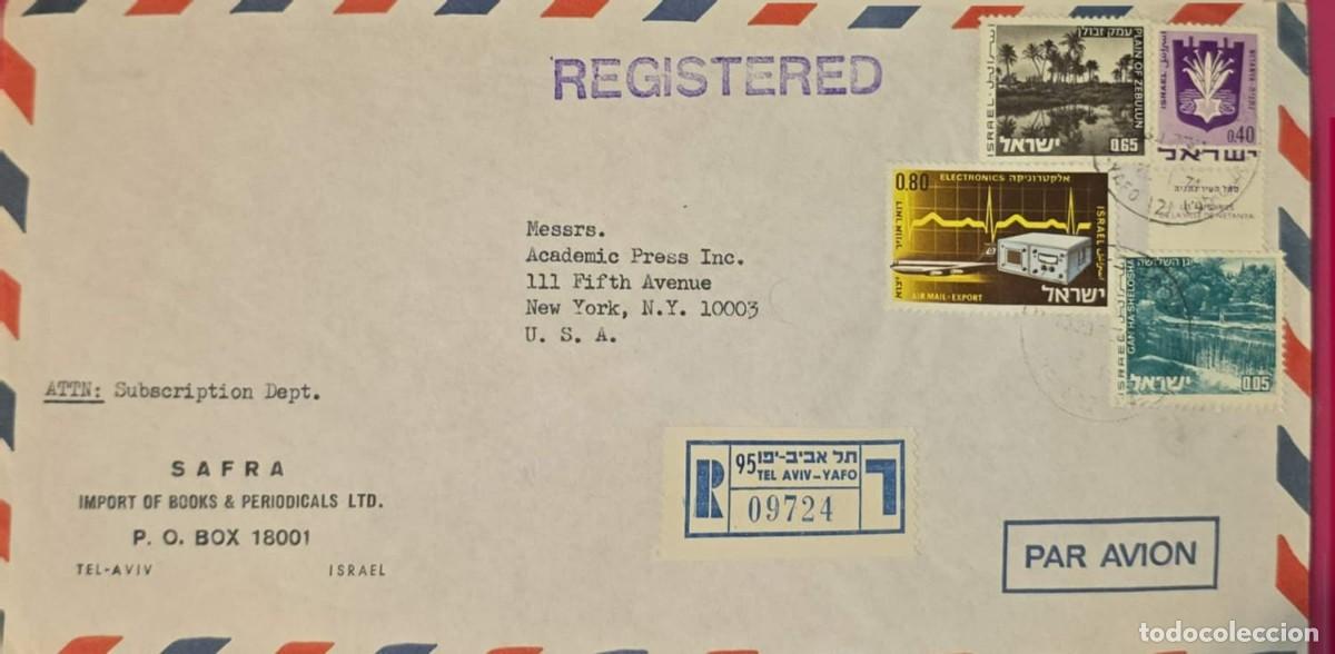 Sellos: TS) 1977 ISRAEL, REGISTRATION NUMBER, AIRMAIL, COVER SENT FROM TEL AVIV TO NEW YORK,EXPORTS, ZEBULON