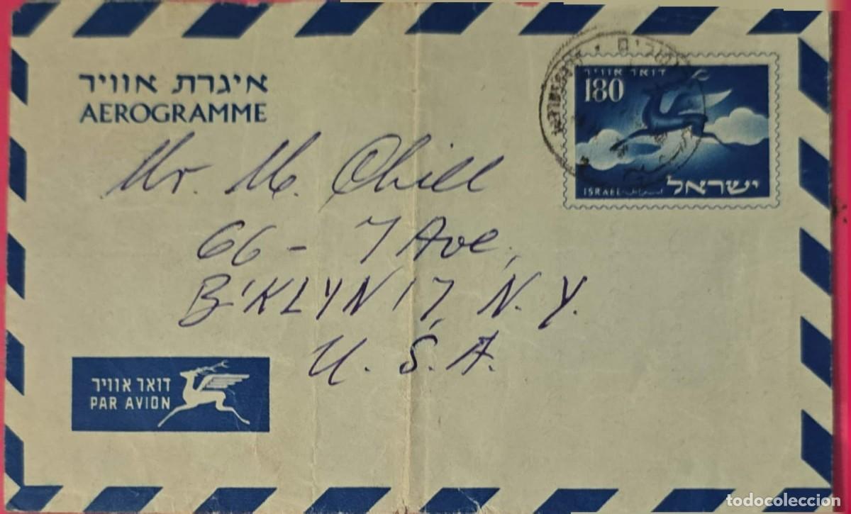 Sellos: TS) 1950 ISRAEL, AEROGRAM, COVER SENT FROM TEL AVIV TO NEW YORK.