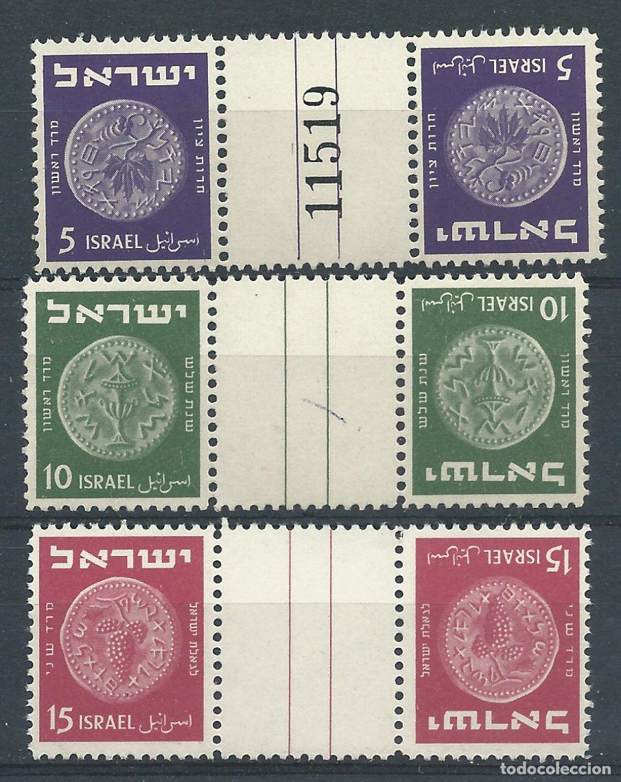 Sellos: Isra&euml;l N&deg;22/24** (MNH) 1949 T&ecirc;te b&ecirc;che avec pont - Monnaies