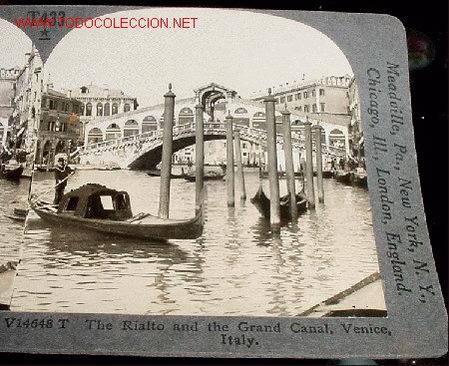 Timbres: Fotograf&iacute;a estereosc&oacute;pica de una gondola en el gran canal de VENECIA (ITALIA), editada a principios