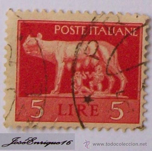 Sellos: CORREO ITALIANO 5 LIRAS - LOBA ROMULO Y REMO