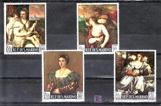 Briefmarken: san marino  672/5 sin charnela, pintura, obras de titien