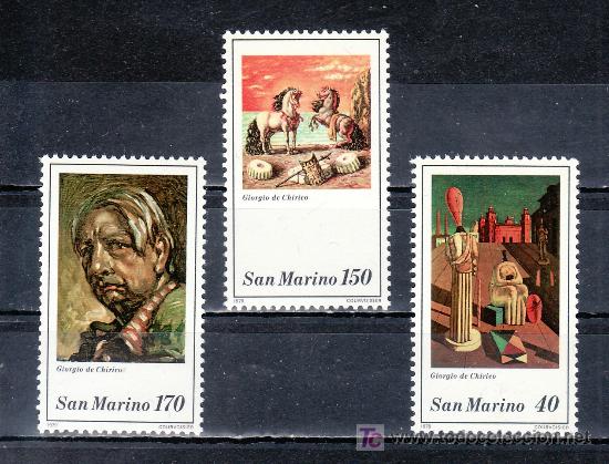Sellos: san marino  997/9 sin charnela, pintura, centenario muerte del pintor giorgio de chirico