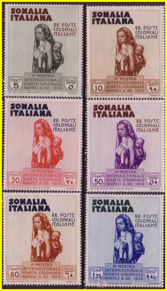 Timbres: SOMALIA (Colonias italianas) 1934 2&ordf; Exposici&oacute;n de Arte Colonial, Ivert n&ordm; 188 A 193 *