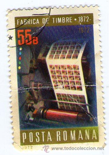 Timbres: sello / vi&ntilde;eta, posta romana a&ntilde;o 1972, tematica fabrica del timbre 1872, 55B