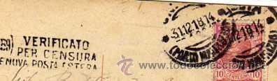 Timbres: Verificato per Censura Genova. Posta Estera. Tarjeta postal de Feliz a&ntilde;o.