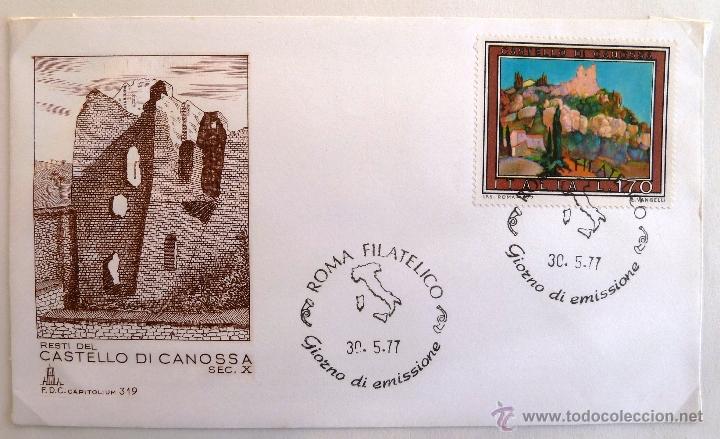 Timbres: SOBRE 1&ordm; DIA ITALIA. CASTELLO DI CANOSSA.  ROMA 1977.