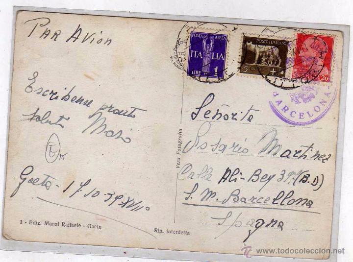 Timbres: Postal de Gaeta, sellos italinaos, con un matasello de Barcelona.
