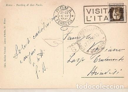 Briefmarken: Italia & Bilhete Postal, Basilica de S&atilde;o Paulo, Roma para Brindisi Italia 1922  (577)