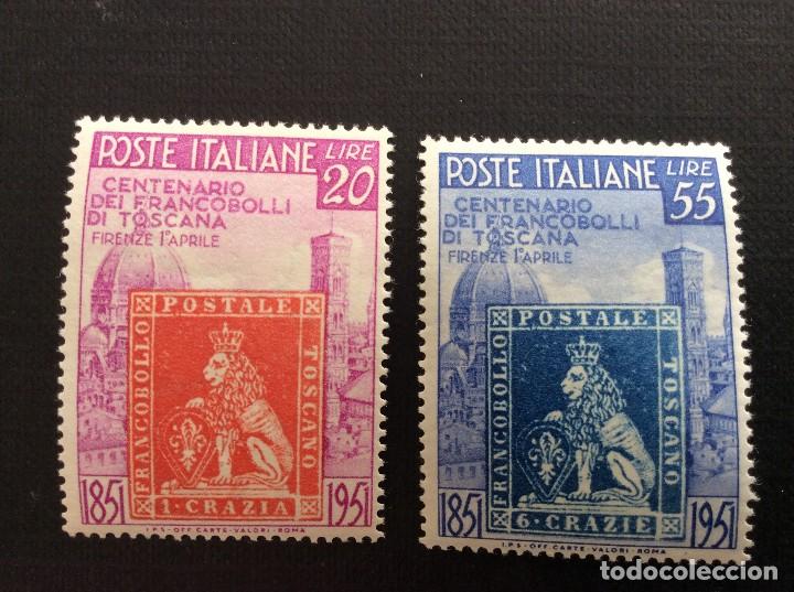 Sellos: ITALIA N&ordm; YVERT  591/2** A&Ntilde;O 1951. CENTENARIO PRIMER SELLO DE TOSCANA. SERIE CON CHARNELA