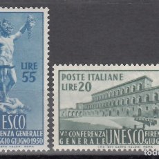 Sellos: ITALIA, 1950 YVERT Nº 556 / 557 /**/, CONFERENCIA GENERAL DE LA UNESCO, SIN FIJASELLOS. 