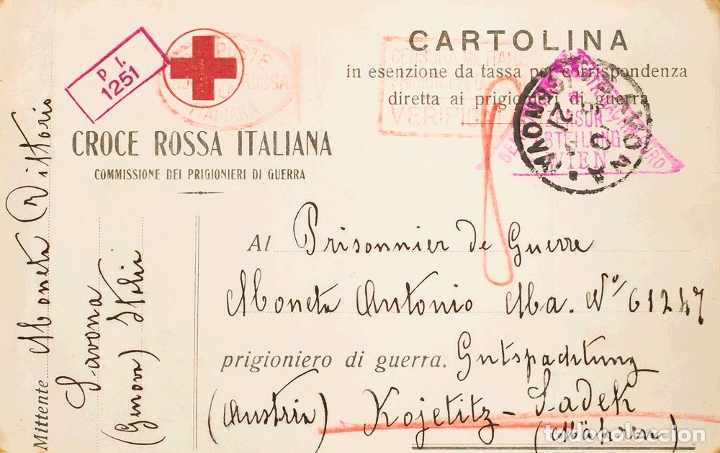 Sellos: Italia. Sobre Yv . 1918. Tarjeta Postal de la CROCE ROSSA ITALIANA / COMMISSIONE DEL PRIGIONERI DI