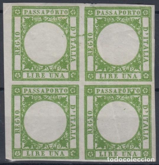 Briefmarken: F-EX3756 ITALY ITALIA REVENUE PASSPORT PASSAPORTO N&ordm;1 BLOCK 4 NG 1861.