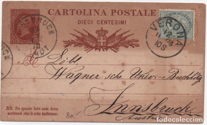 Sellos: Entero postal italiano de 1878 circulado a Innsbruck