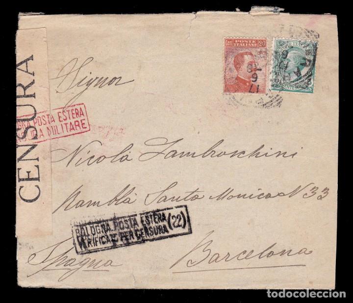 Briefmarken: *** CARTA ITALIA-BARCELONA 1938. CENSURA MILITAR BOLOGNA (22) BOLONIA ***