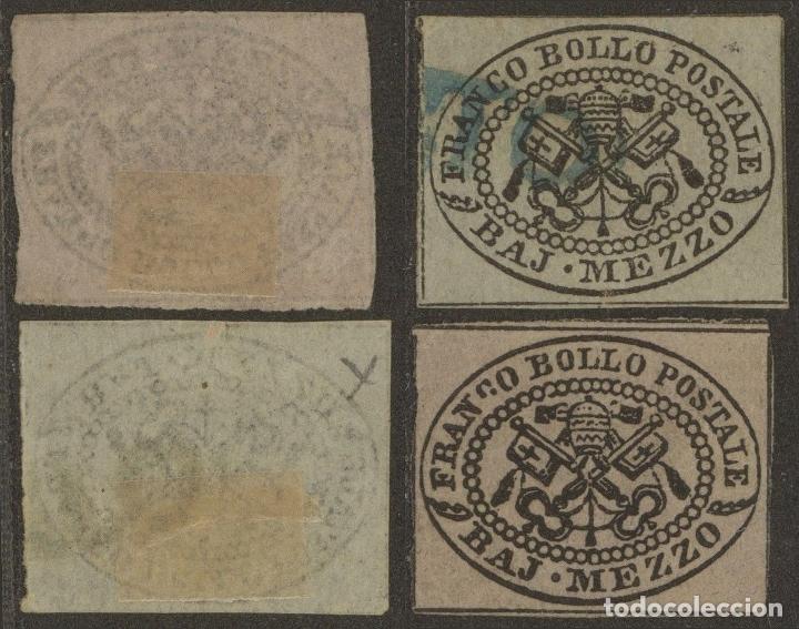 Timbres: Italy Papal State 1852 2 x Coat of arms 1/2 BAJ Mi.1b used Mi.1c MH AM.565