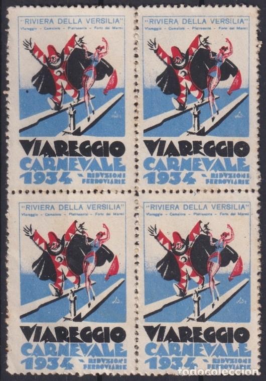 Sellos: &rdquo;F-EX17427 ITALY ITALIA CINDERELLA 1934 VIAREGGIO CARNIVAL CARNIVALE NO GUM BLOCK4.&rdquo;