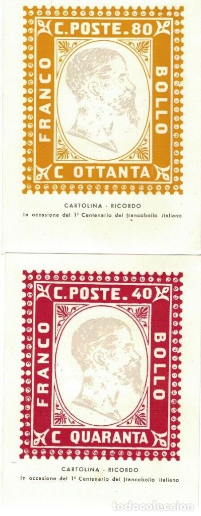 Timbres: 2 Cartoline-Ricordo cong filatelico Trieste e centenario 1&deg;francobollo italiano