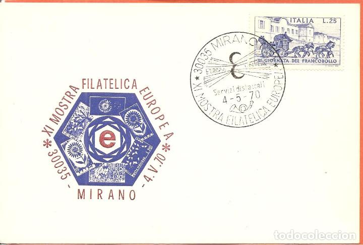 Sellos: TARJETA, ITALIA-MIRANO, MOSTRA FILATELICA EUROPES, 1970