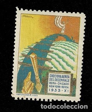 Timbres: CL8-7 Vi&ntilde;eta de la CROCIERA AEREA DEL DECENNALE ROMA-CHICAGO-NEW YORK-ROMA 1933 - XI con fijasellos