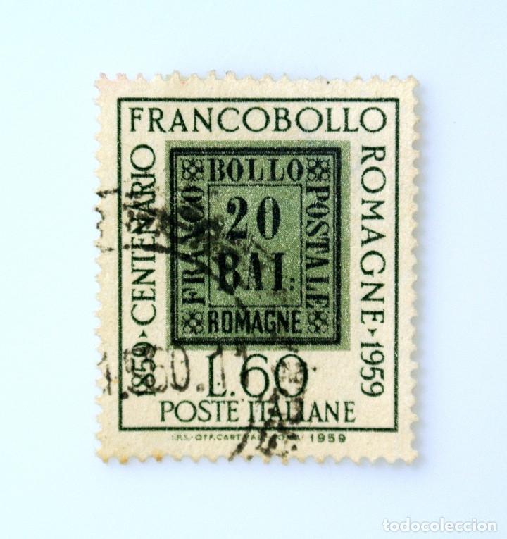 Sellos: SELLO POSTAL ITALIA 1959 , 60 lira , Sello 20 baiocchi Romagna , centenario de la Romagna - Foto 1