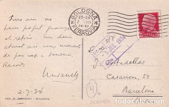 Selos: Franqueo curioso sobre tarjeta postal. Bologna Ferrovia. Ambulante. 1934
