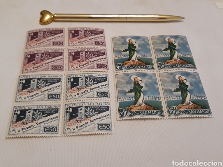 Sellos: S&aacute;n Marino 12 sellos en lotes de 4 impecables