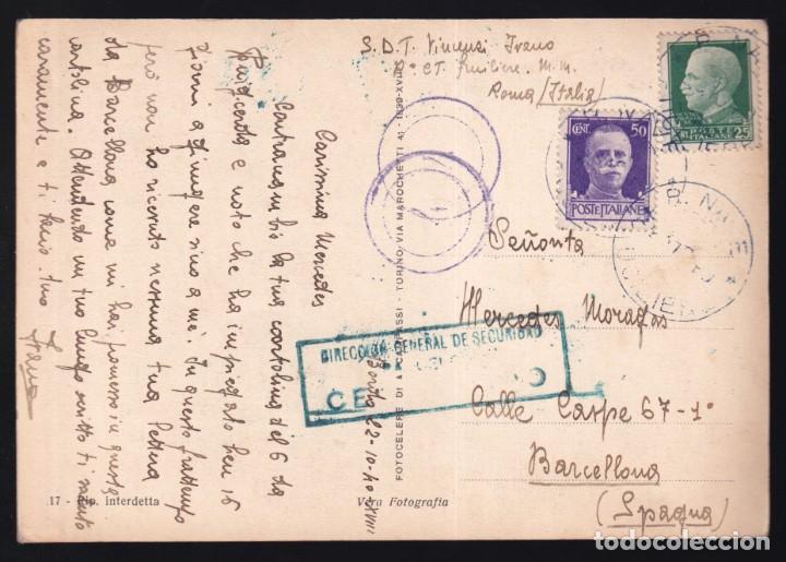 Briefmarken: Italia. Circulada barco destructor *Fuciliere 22-X-1940* + Censurado Dir. de Seguridad Barcelona.