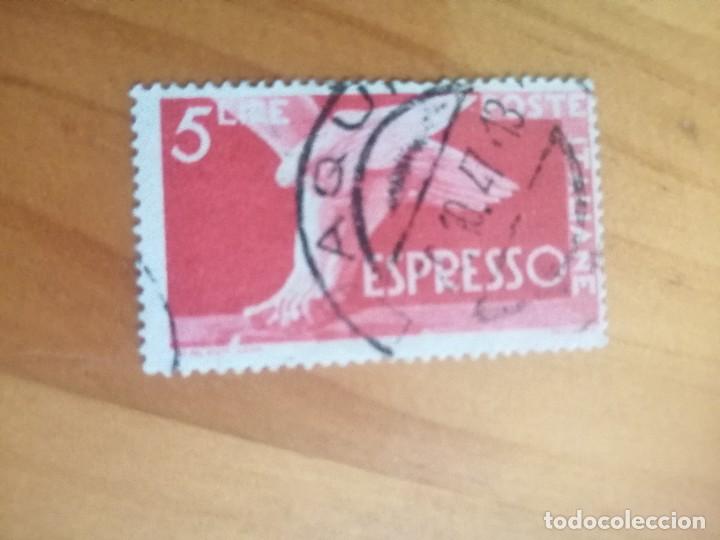 Briefmarken: ITALIA- A&Ntilde;O 1945 - CORREO ESPRESSO - AVE, AGUILA - VALOR FACIAL 5 LIRE - MATASELLO IDENTIFICATIVO