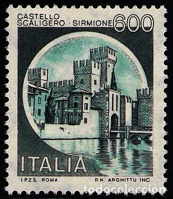 Timbres: Francobollo Usato Rep. Italiana 1980 600 Lire Castello Scaligero a Sirmione - rep. Italiana