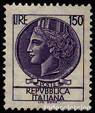 Timbres: Francobollo Usato Rep. Italiana 1976 LIRE 150 SIRACUSANA Ⓕ Ⓥ - rep. Italiana