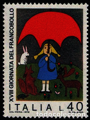 Sellos: Francobollo Usato Rep. Italiana 1976 18^ GIORNATA DEL FRANCOBOLLO 40 Lire - rep. Italiana