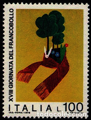 Sellos: Francobollo Usato Rep. Italiana 1976 18^ GIORNATA DEL FRANCOBOLLO 100 Lire - rep. Italiana