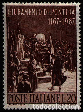 Timbres: Francobollo Usato Rep. Italiana 1967 8^ CENTENARIO DEL GIURAMENTO DI PONTIDA - rep. Italiana