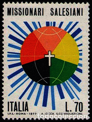 Timbres: Francobollo Usato Rep. Italiana 1977 MISSIONARI SALESIANI 70 Lire - rep. Italiana