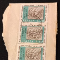 Sellos: DM)1971, ITALY, FRAGMENT WITH 3 STAMPS 20TH ANNIVERSARY OF THE EUROPEAN COAL AND STEEL COMMUNITY, AD
