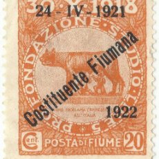 Sellos: ❤️ SELLO: COSTITUENTE FIUMANA 1922, 1922-24, FIUME, 20 CENTÉSIMO ITALIANO ❤️