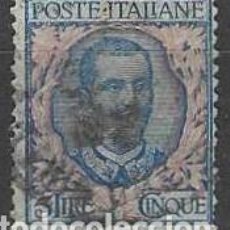 Sellos: ITALIA 1901 - VICTOR EMMANUEL III, 5L AZUL/CARMÍN - USADO