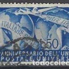 Sellos: ITALIA 1949 - 75º ANIV. DE LA U.P.U., 50L AZUL - USADO